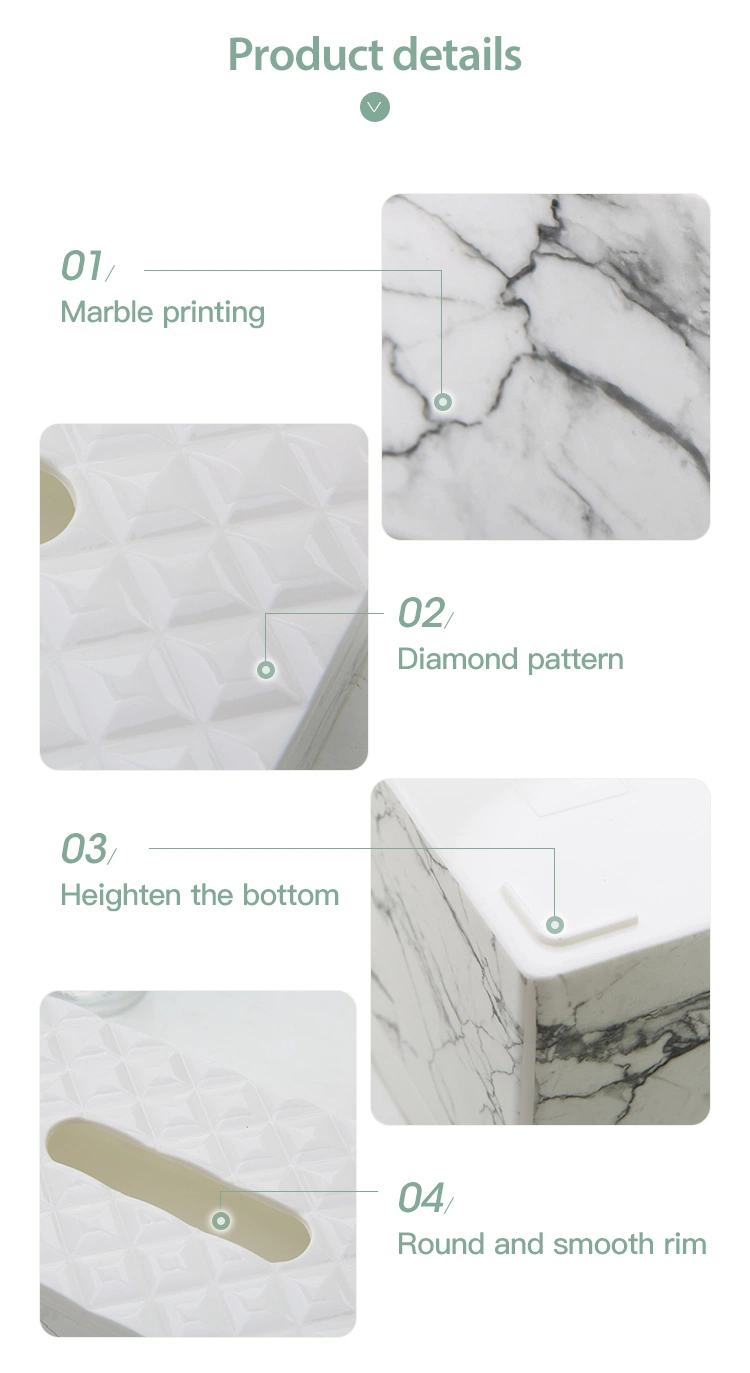 Custom Printed Fashionable Household Decor Tissue Holder Marble Plastic Tissue Box