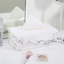 Custom Printed Fashionable Household Decor Tissue Holder Marble Plastic Tissue Box