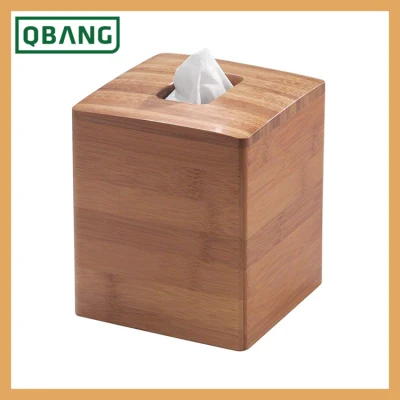 Square Shape Bamboo Car Tissue Box Paper Holder Tissue Container for Hot Selling