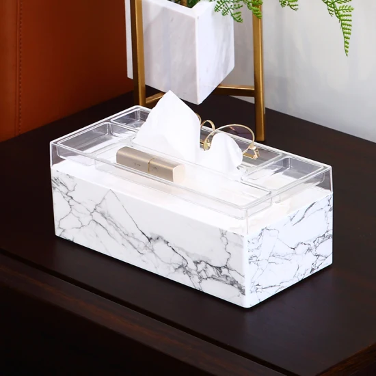 Multifuntiona Marble Printing Home Organizer Rectangle Acrylic Tissue Holder Plastic Tissue Box