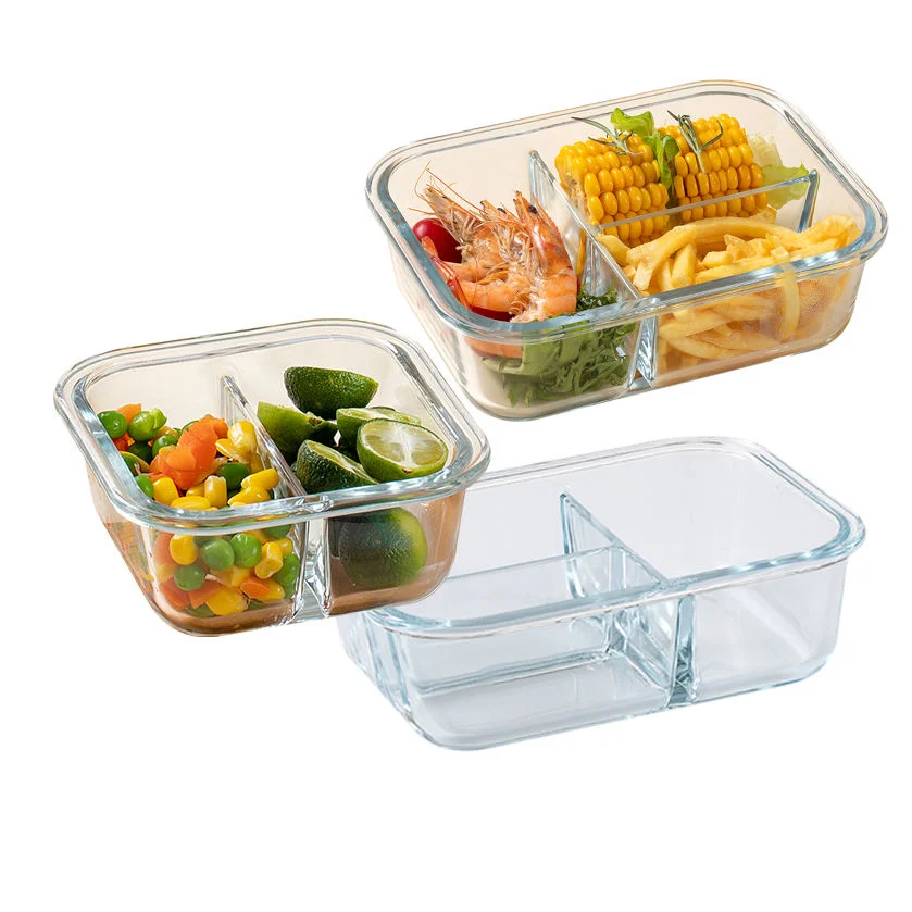 1040ml Square Clear Lunch Box Microwave Glass Bowl Glass Crisper with Lid