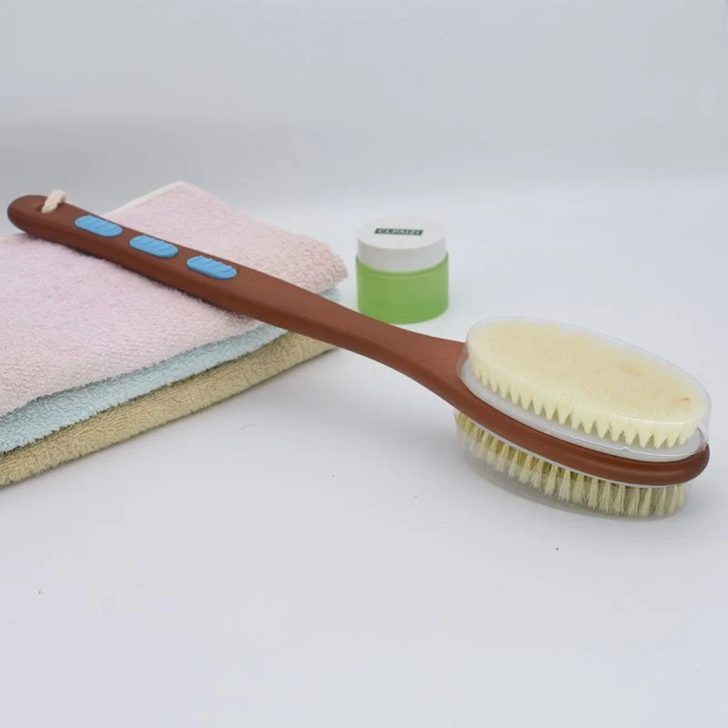 Custom Logo Wooden Body Brush Natural Boar Bristles Exfoliating Long Handle Body Bath Shower Brushes