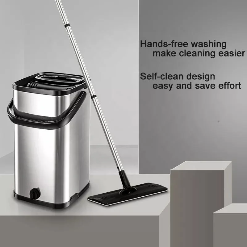 Flat Floor Mop and Bucket Set Separates Dirty and Clean Water 2-Chamber Design, Hands Free Home Floor Cleaning Swallow