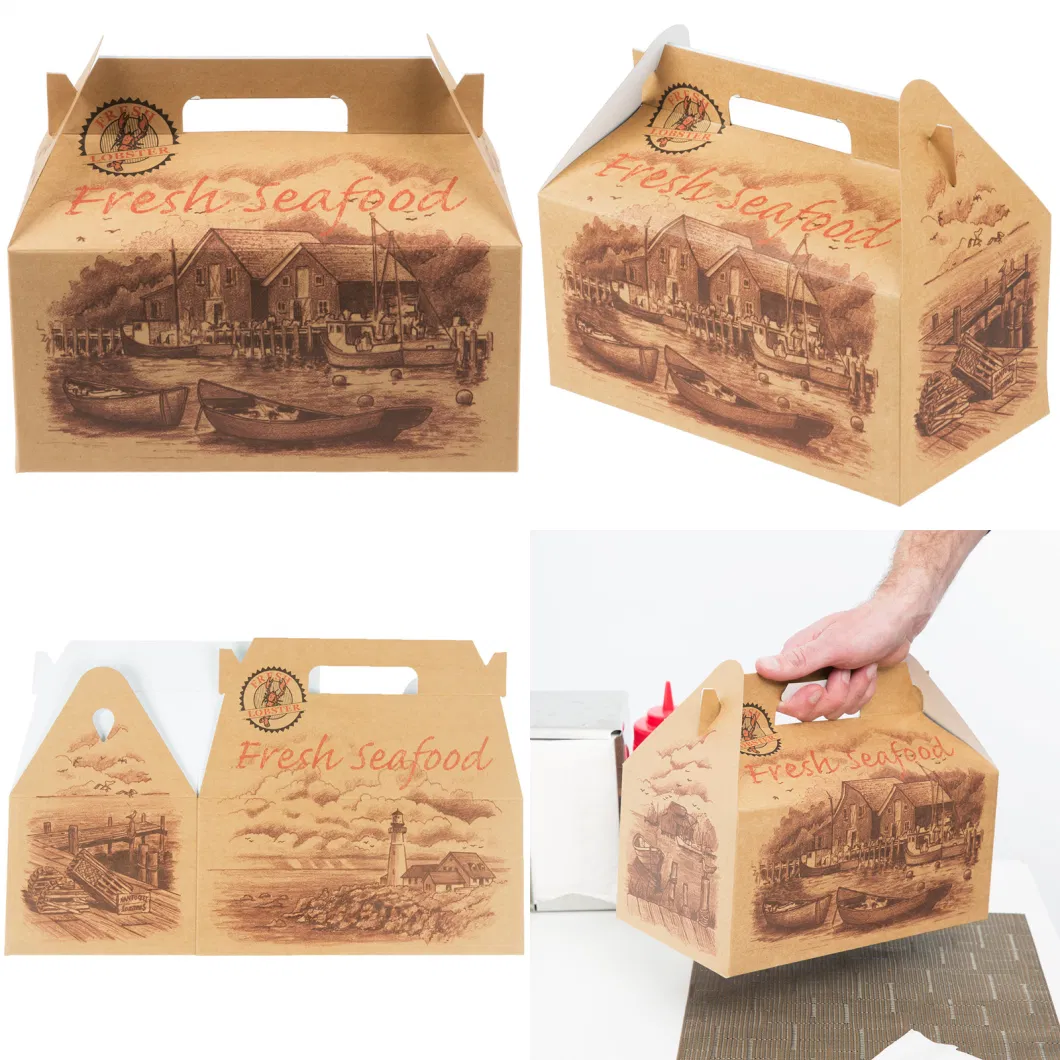 Kraft Treat Gift Paper Cardboard Boxes with Handles and Food-Grade Take out Bag for Party Favor Candy Goodie Picnic Snacks