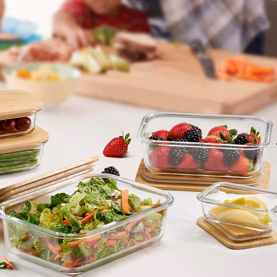 1040ml Square Clear Lunch Box Microwave Glass Bowl Glass Crisper with Lid